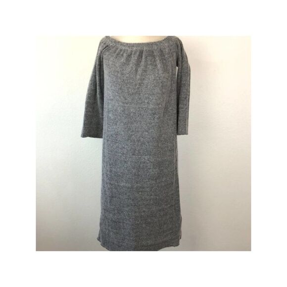 ECRU LAB Dresses & Skirts - ECRU LAB Womens Gray Long Sleeve Off Shoulder Knee Length Shift Dress M